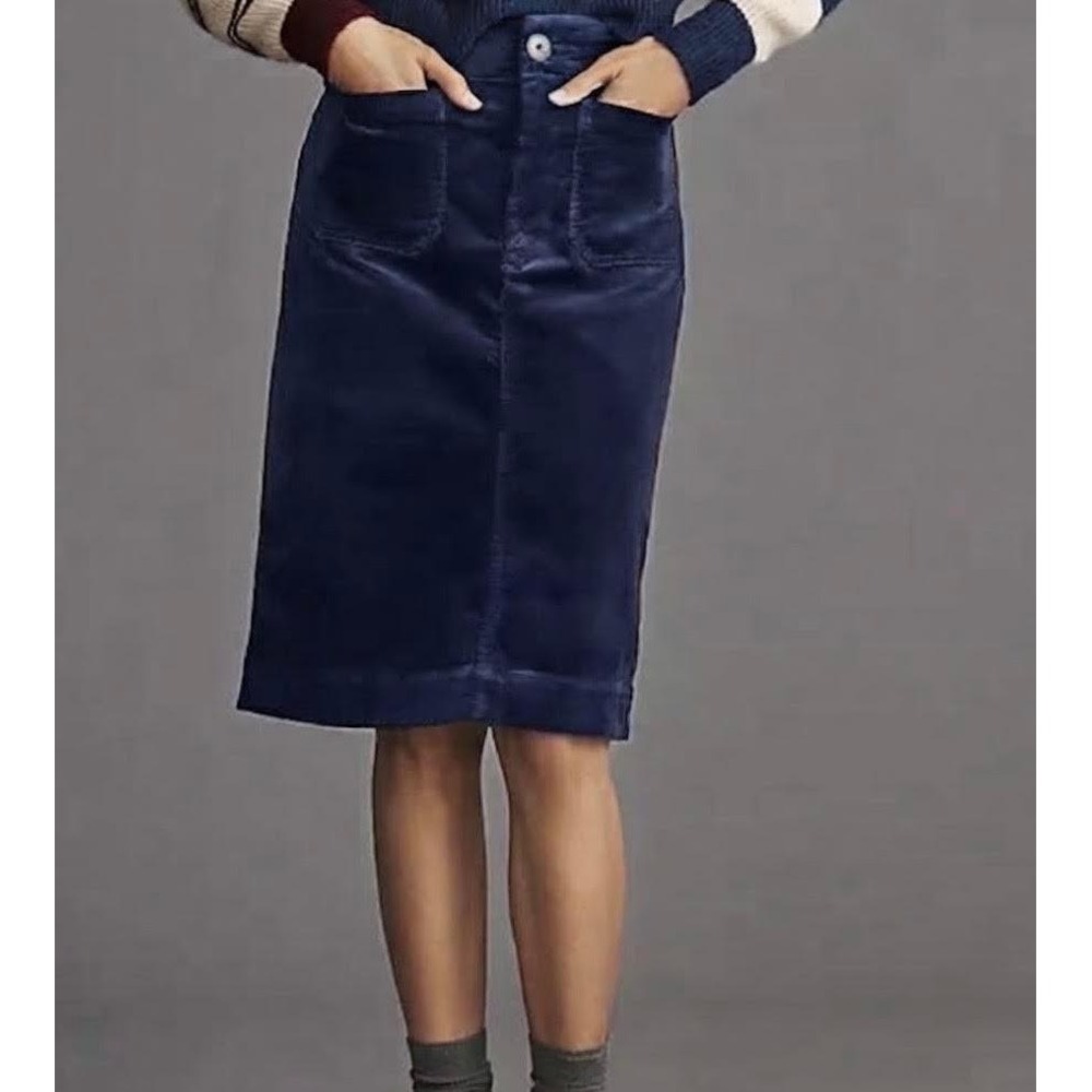 Maeve Anthropologie Collette Navy Corduroy Pocket Midi Skirt Large